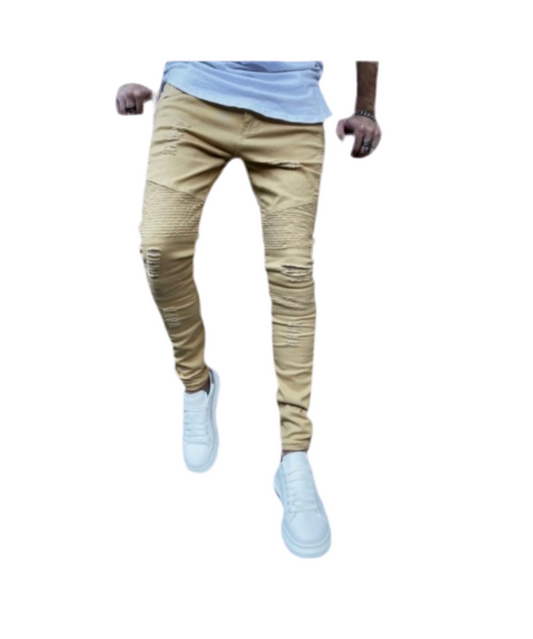 Khaki Biker Jeans