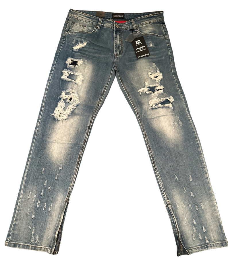 Denim Cut Jeans With Zips At Ankle